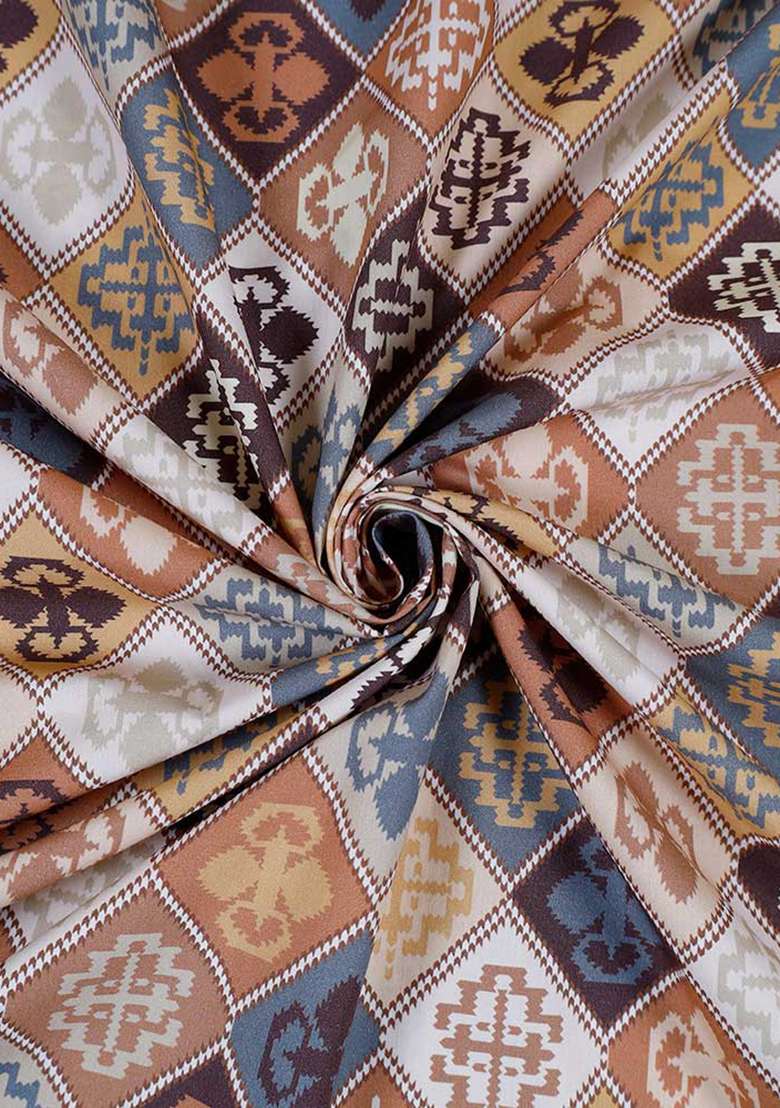 Brown Poplin Ikat Printed Dress - Indya