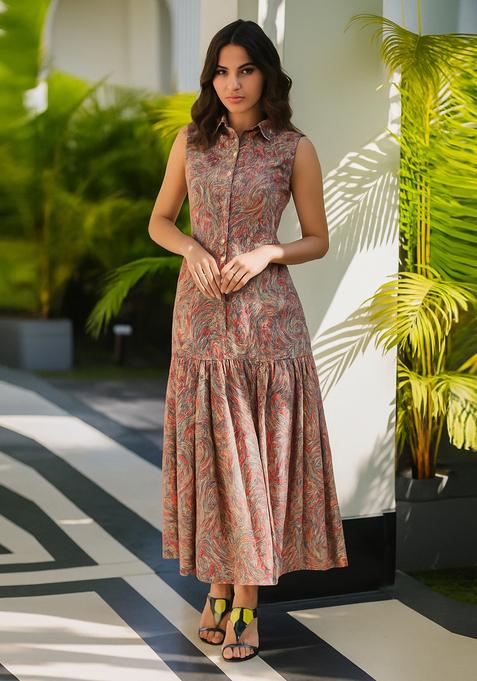 Multicolor Cotton Abstract Printed Dress