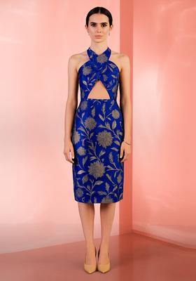 Navy Blue Brocade Dress