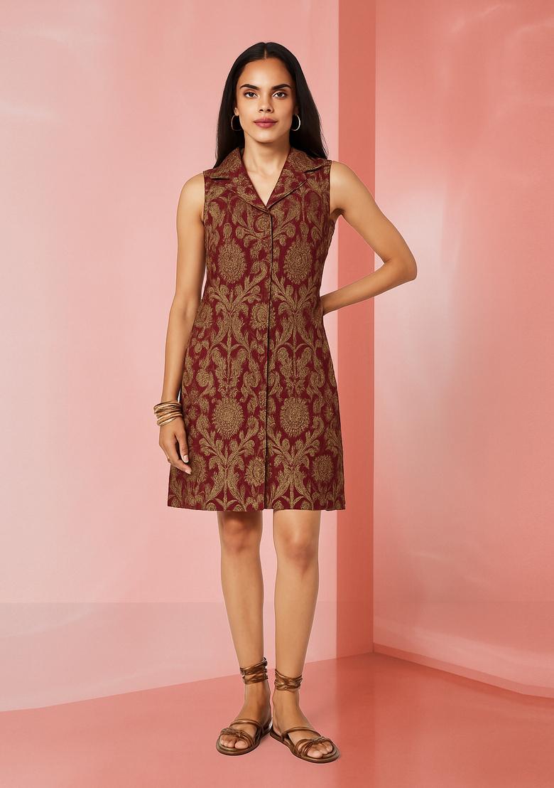Wine Brocade Dress