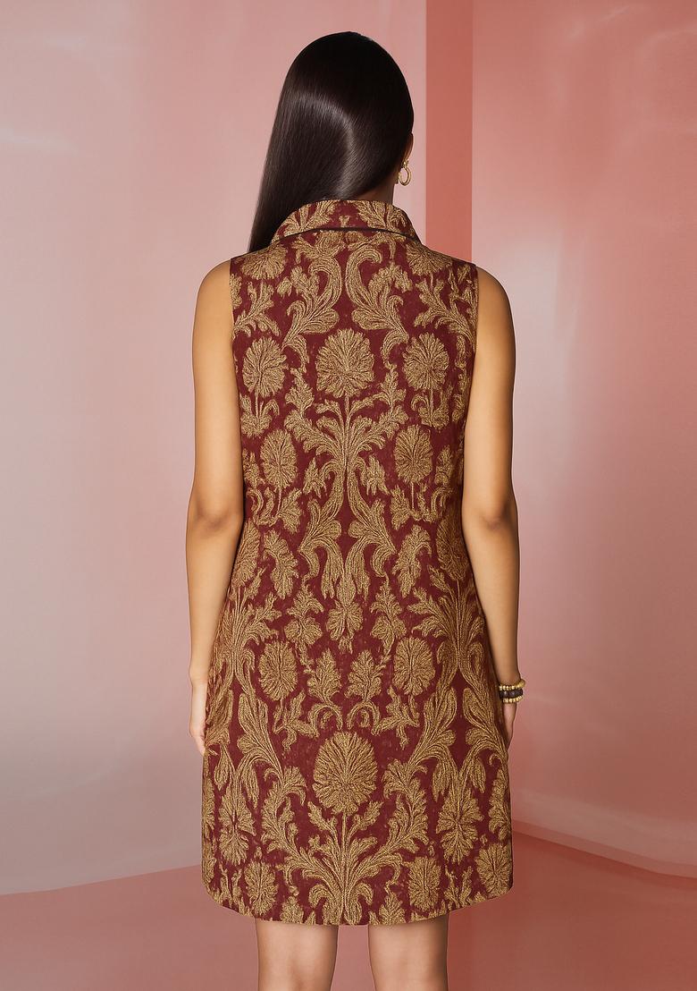 Wine Brocade Dress