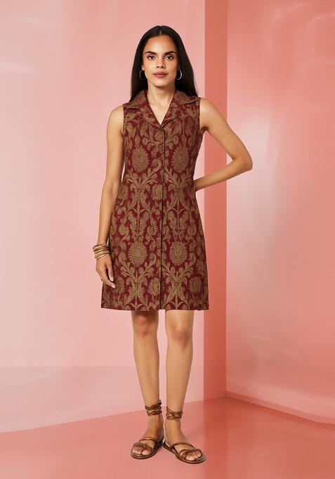 Wine Brocade Dress