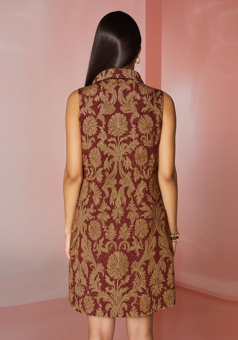 Wine Brocade Dress