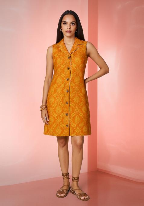 Mustard Yellow Brocade Dress