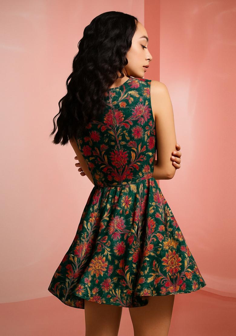Green Brocade Dress - Indya