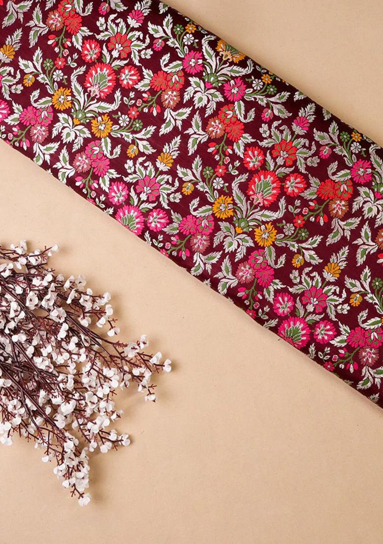 Wine Brocade Dress - Indya