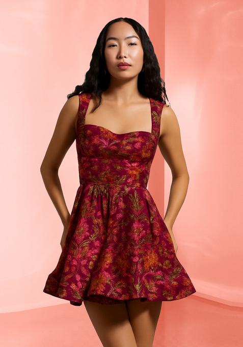 Wine Brocade Dress