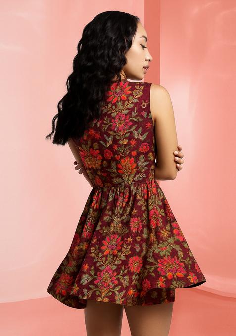 Wine Brocade Dress