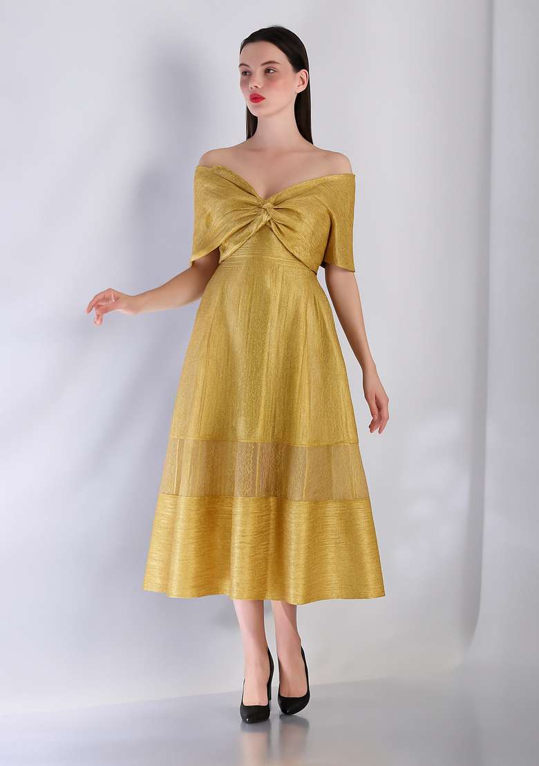 Beige Brocade Dress - Indya