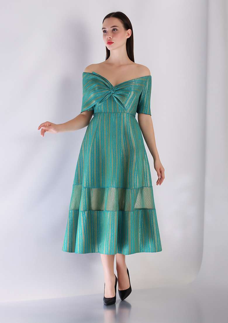 Light Blue Brocade Dress - Indya