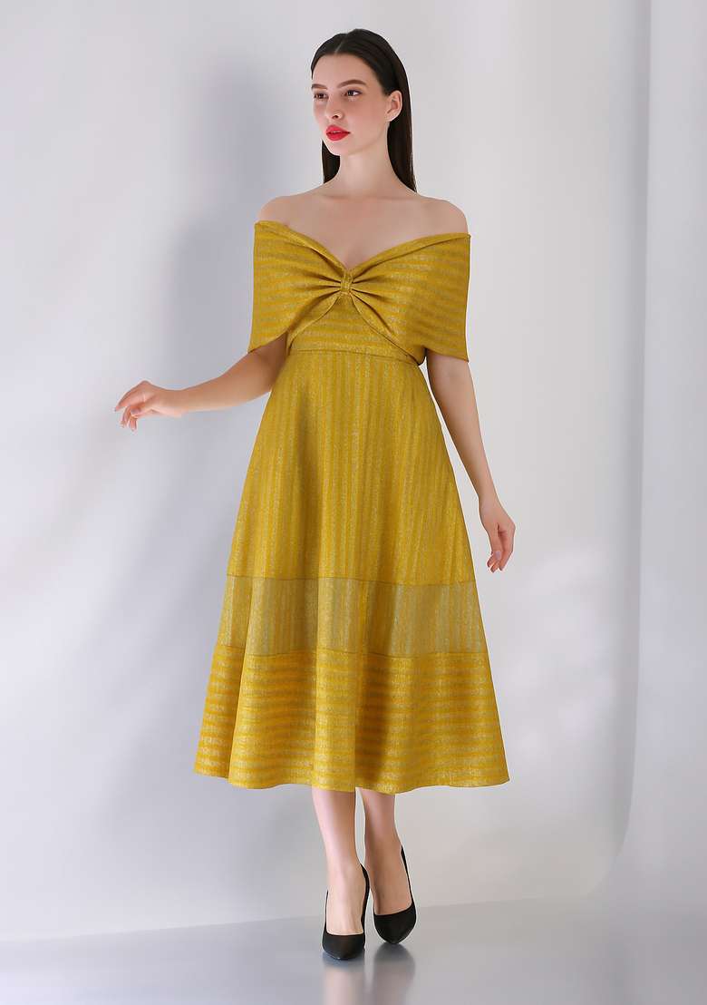 Yellow Brocade Dress - Indya