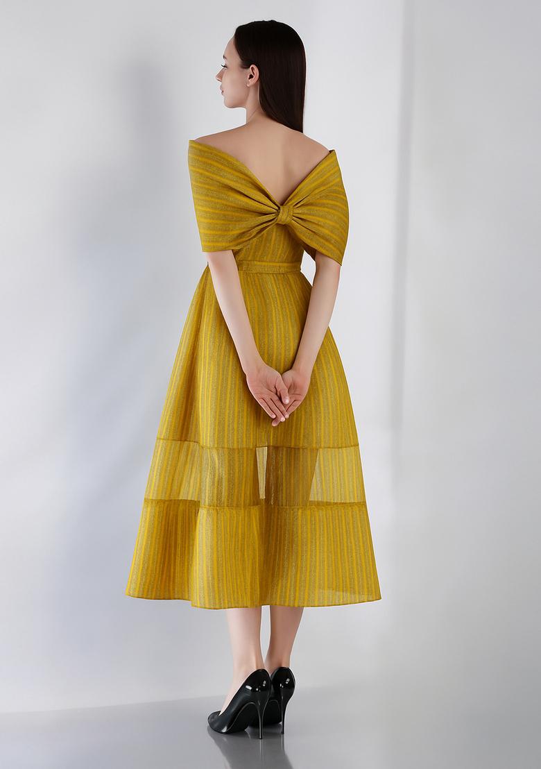 Yellow Brocade Dress - Indya
