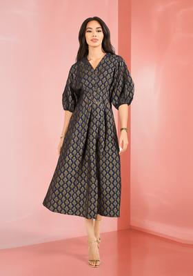 Navy Blue Brocade Dress