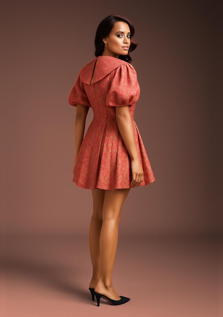 Peach Brocade Dress - Indya