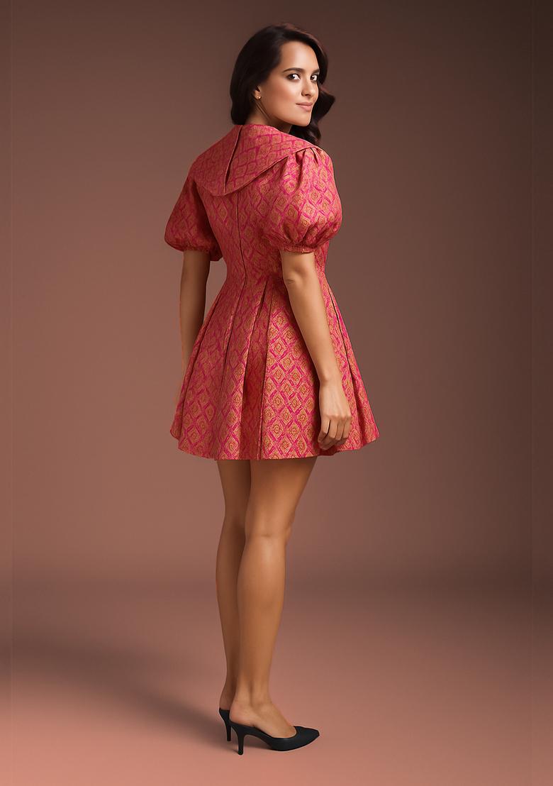 Pink Brocade Dress - Indya