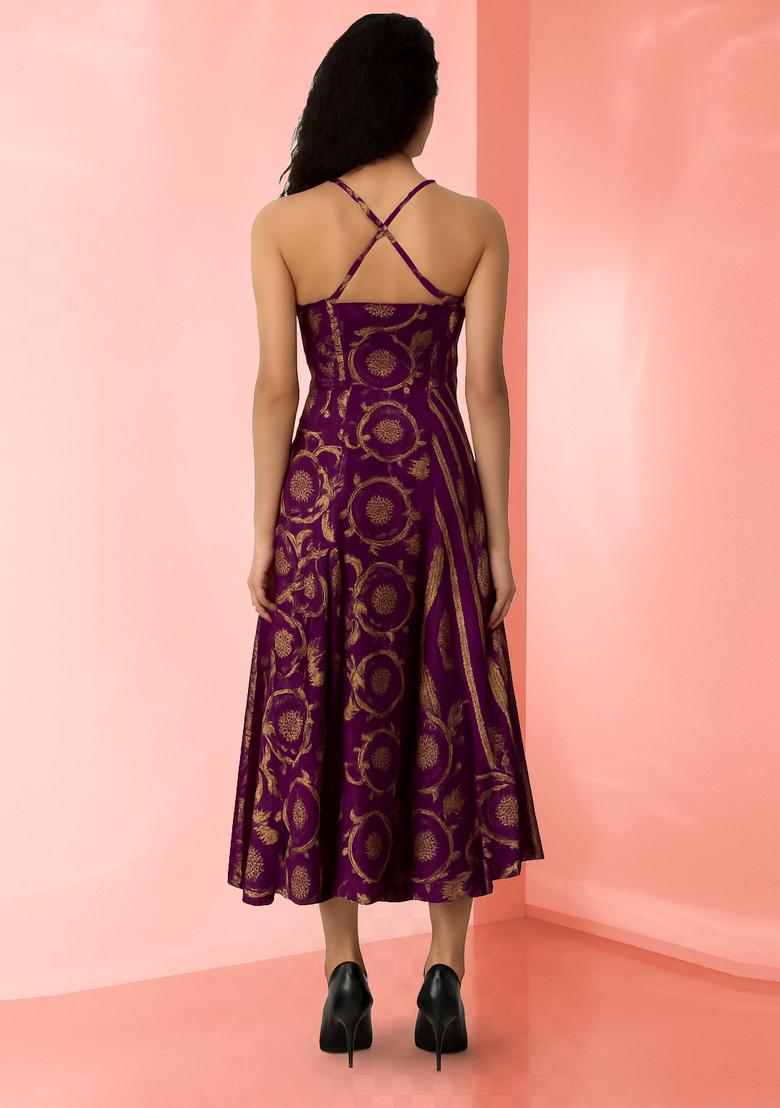 Purple Brocade Dress - Indya