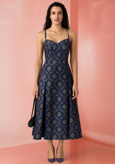 Dark Blue Brocade Dress