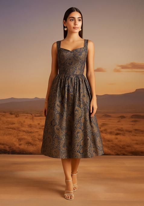 Blue Brocade Dress