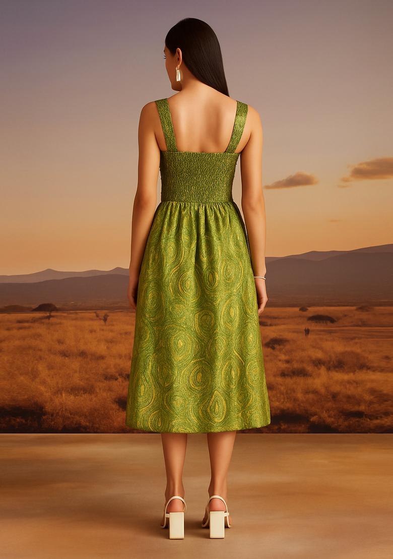 Light Green Brocade Dress - Indya