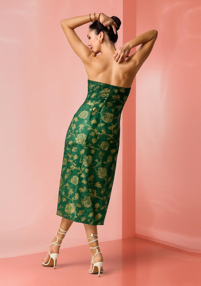 Green Brocade Dress - Indya