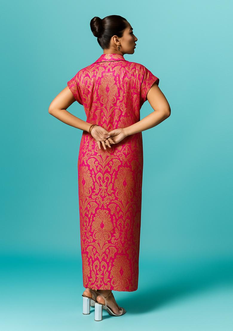 Rani Pink Brocade Dress - Indya