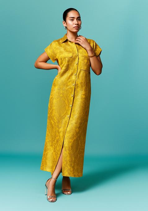 Lemon Yellow Brocade Dress