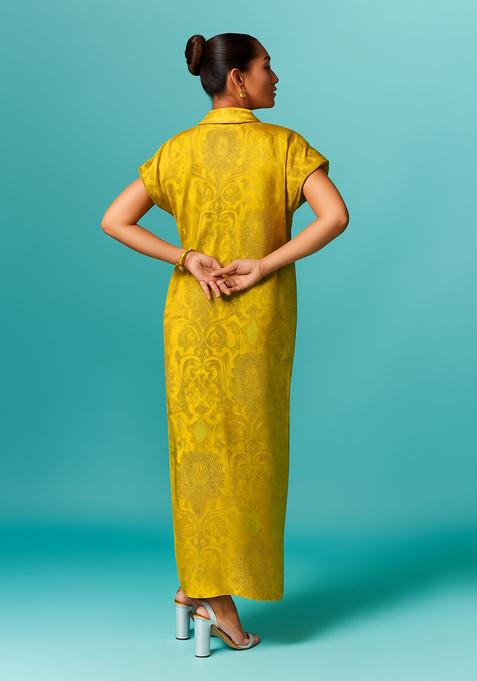 Lemon Yellow Brocade Dress