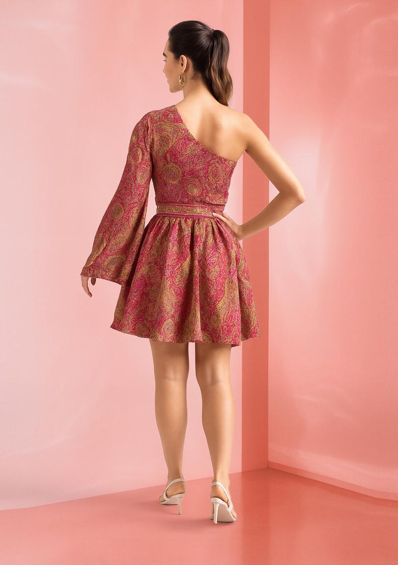 Pink Brocade Dress - Indya