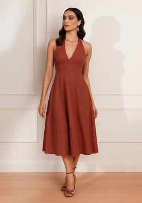 Brown Textured Georgette Dress