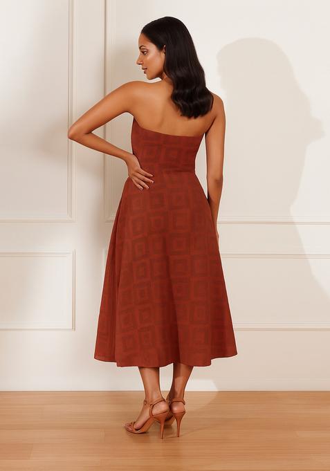 Brown Textured Georgette Dress