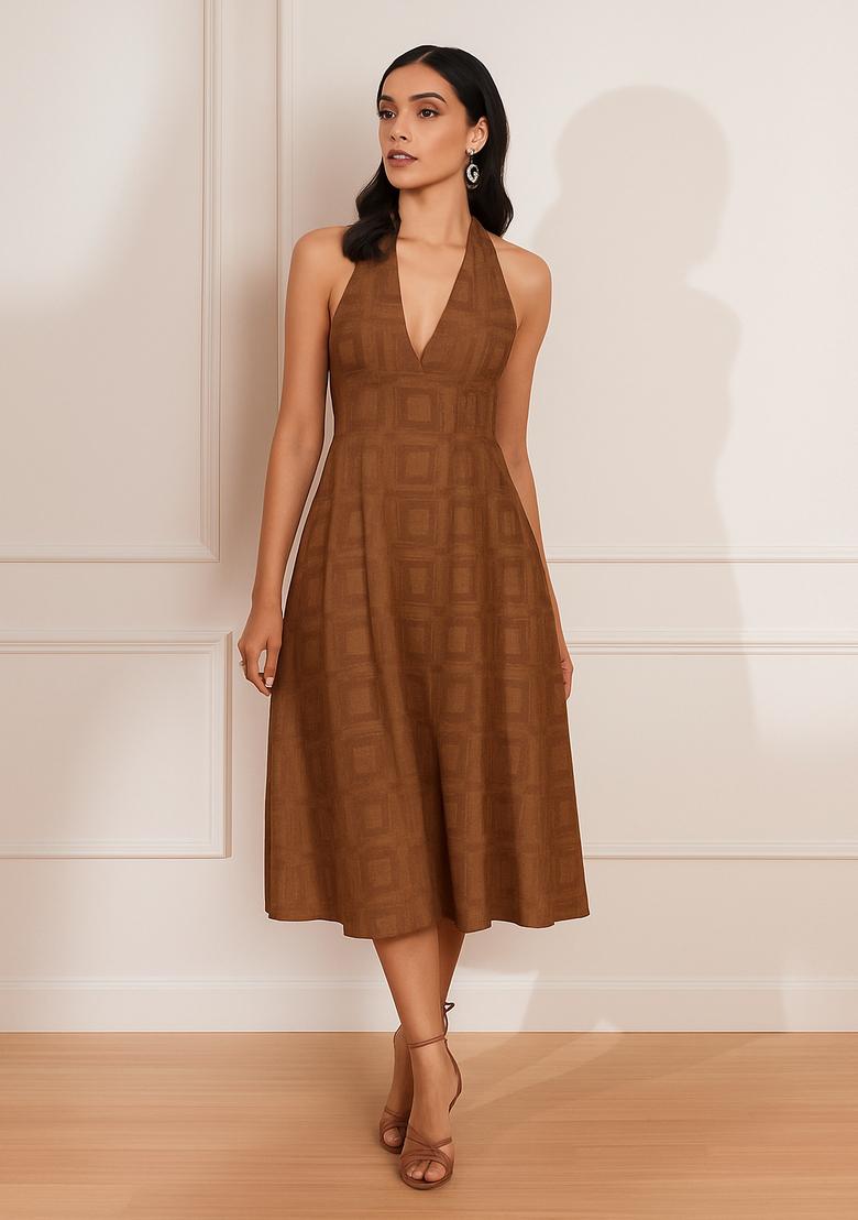 Brown Textured Georgette Dress