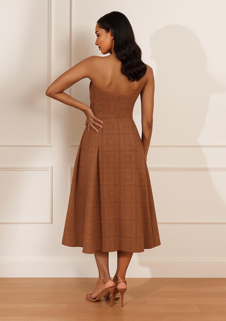 Brown Textured Georgette Dress