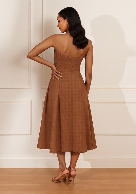 Brown Textured Georgette Dress