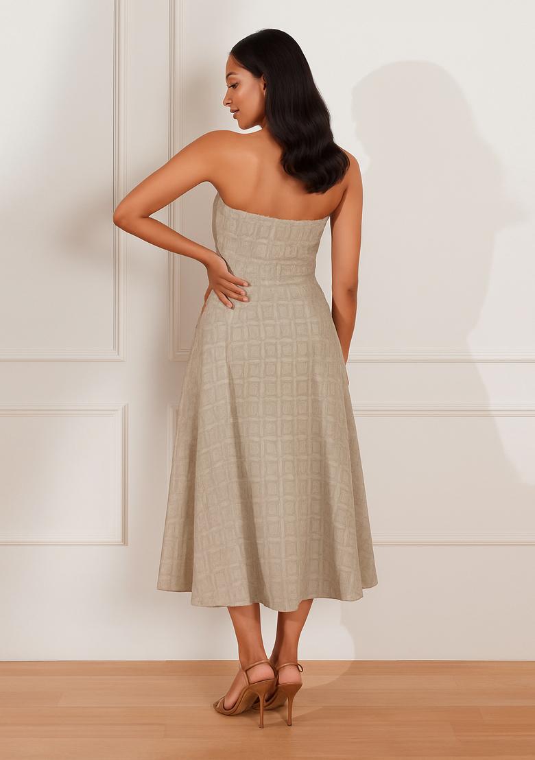 Beige Textured Georgette Dress - Indya