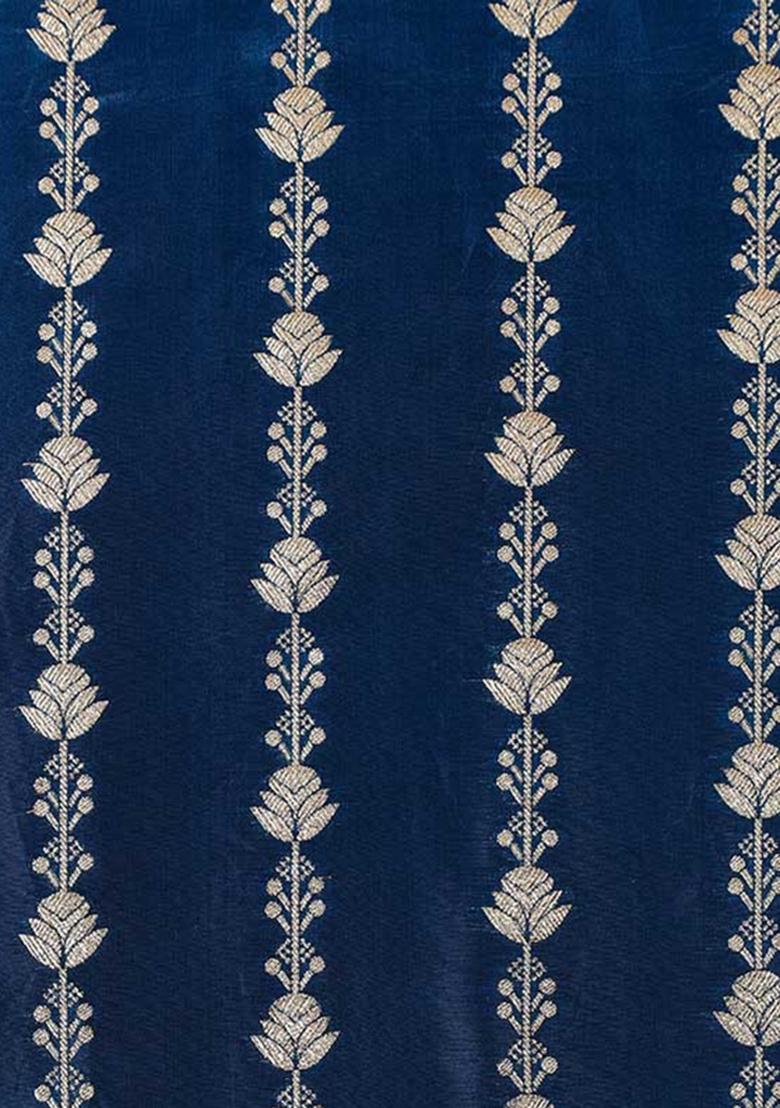 Navy Blue Brocade Dress - Indya