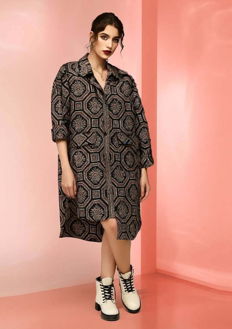 Black Abstract Print Cotton Dress - Indya