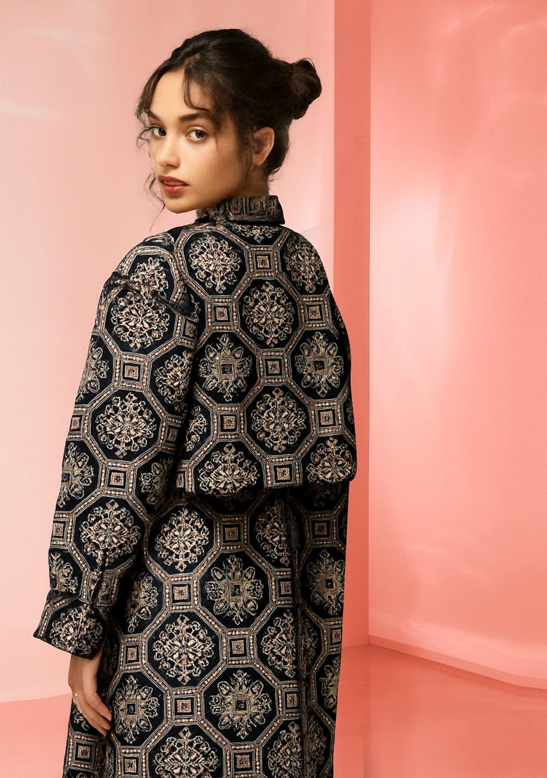 Black Abstract Print Cotton Dress - Indya