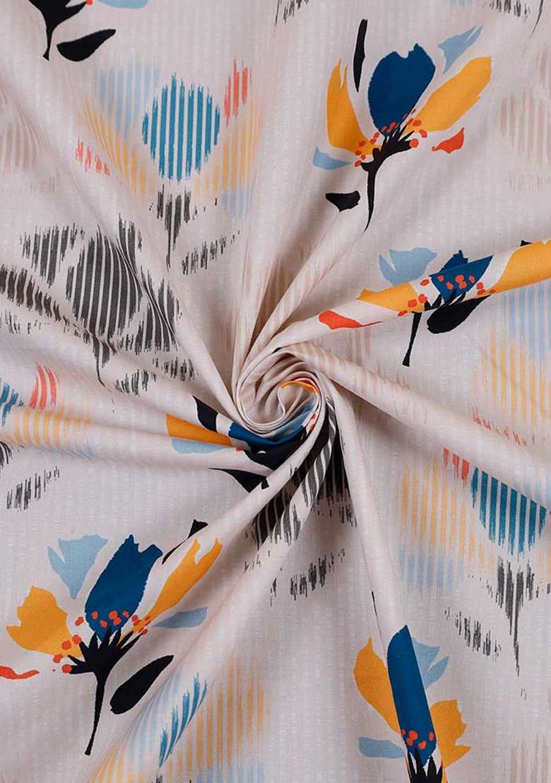 White Abstract Print Cotton Dress for Diwali and Festive Wear - Indya
