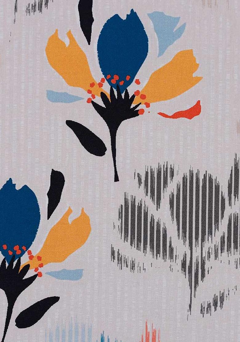 White Abstract Print Cotton Dress - Indya