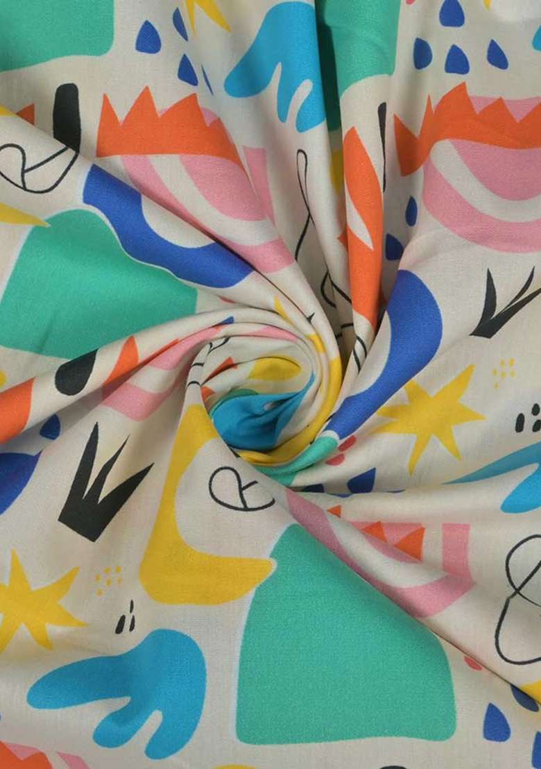 White Cotton Dress with Abstract Print for Diwali | Wedding & Festive Wear - Indya