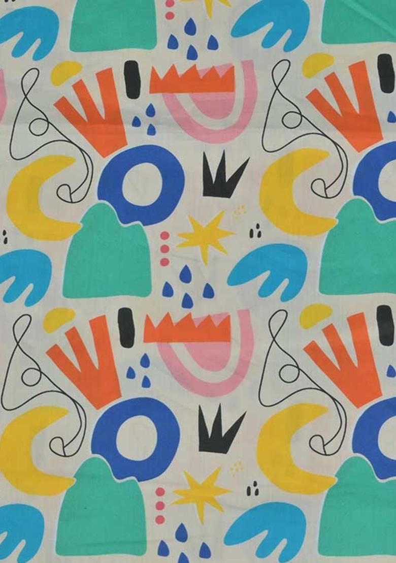 White Abstract Print Cotton Dress - Indya