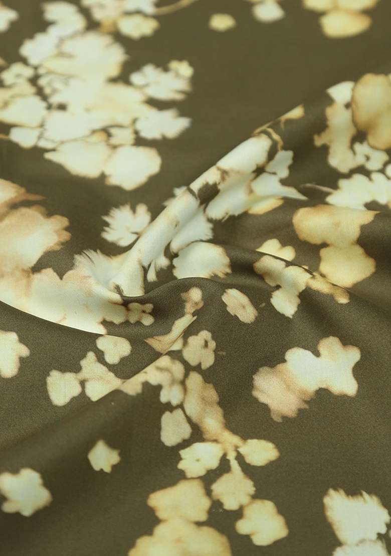 Olive Green Cotton Dress with Floral Print for Diwali | Wedding & Festive Wear - Indya