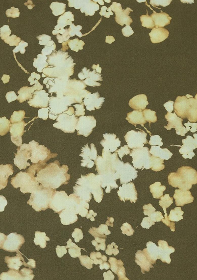 Olive Green Floral Print Cotton Dress - Indya