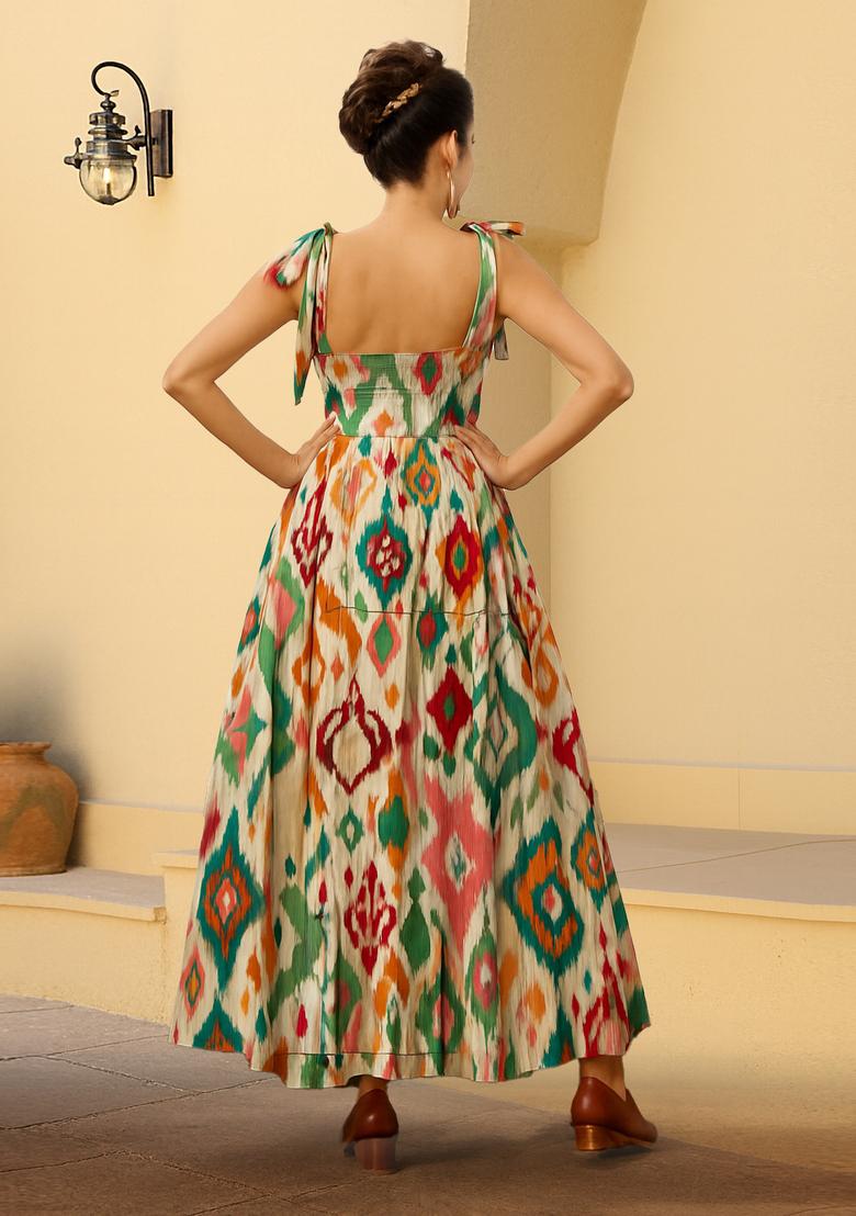 Multi Color Abstract Print Cotton Dress