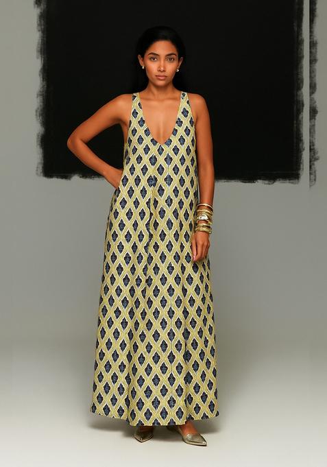 Rust Abstract Print Cotton Dress