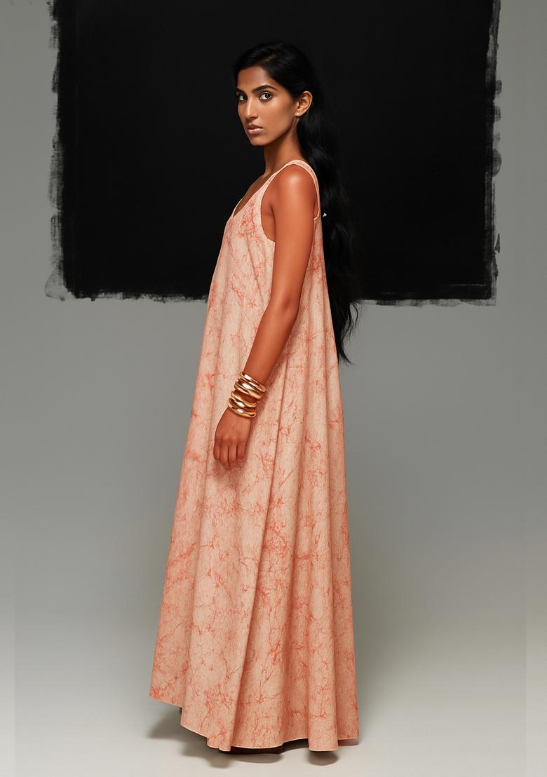 Red Abstract Print Cotton Dress - Indya