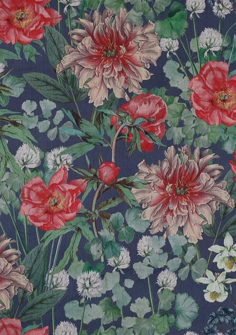 Blue Floral Print Cotton Dress - Indya