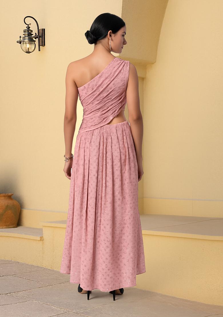 Pink Abstract Print Cotton Dress - Indya