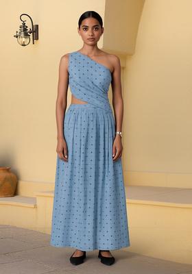 Blue Abstract Print Cotton Dress