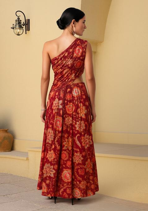 Red Floral Print Cotton Dress